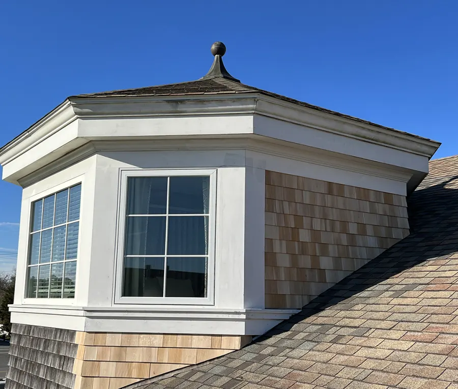 Cedar-shingled dormer and roof